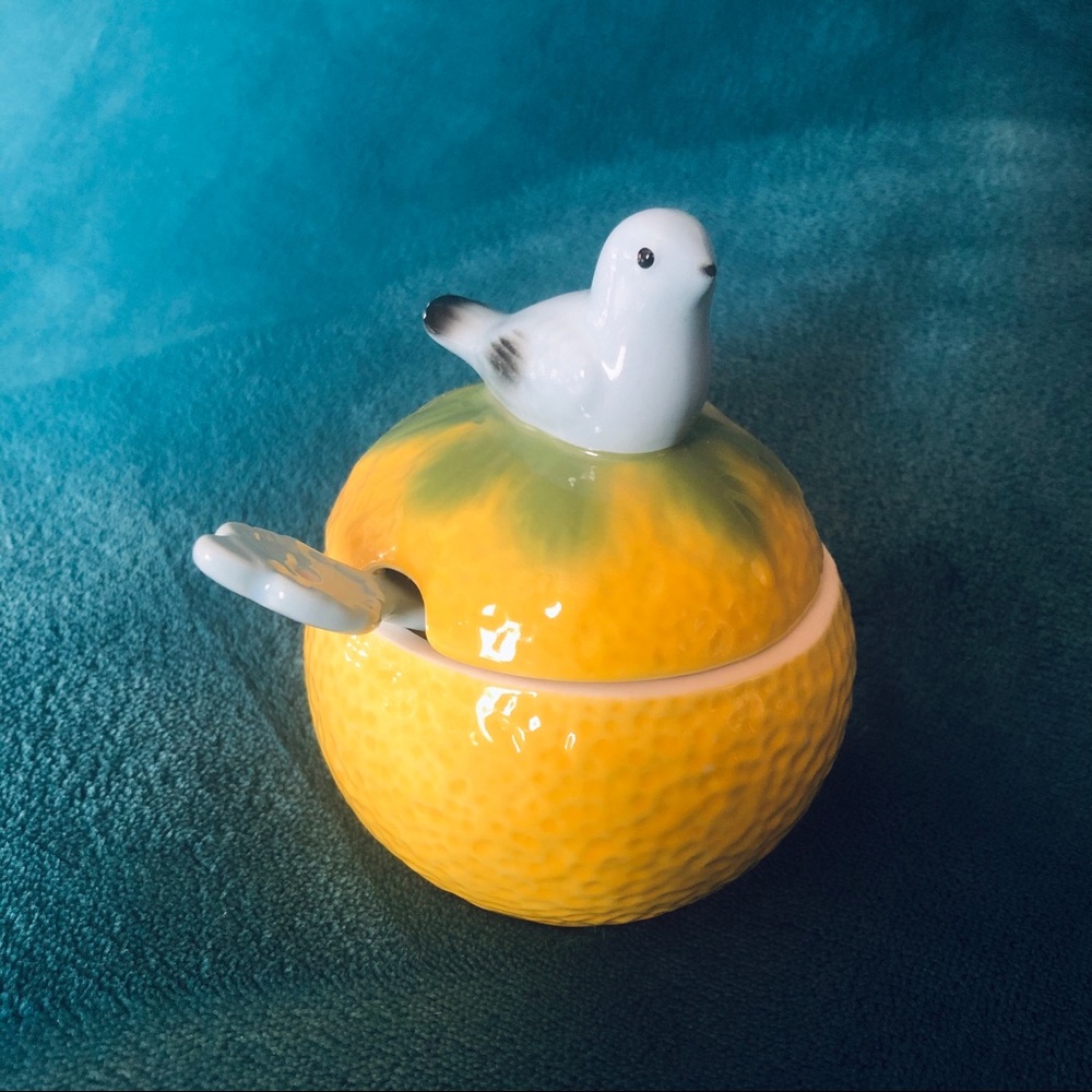Anthropologie Sugar Bowl Bird on Lemon